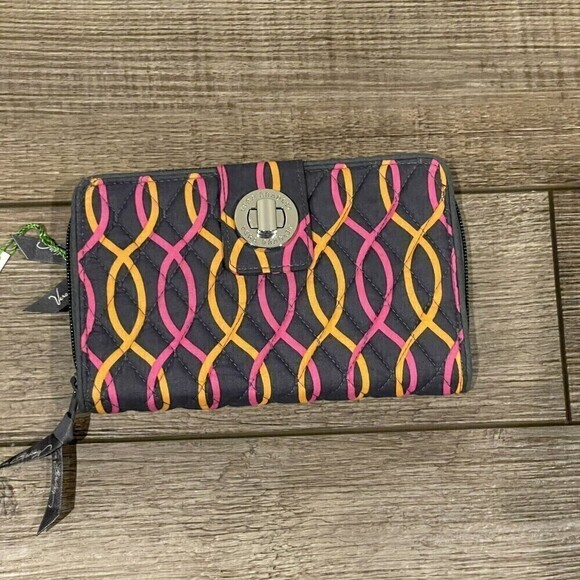 New Vera Bradley Jazzy Swirls Turnlock Wallet Retired NWT Pink Orange Gray - Picture 5 of 10